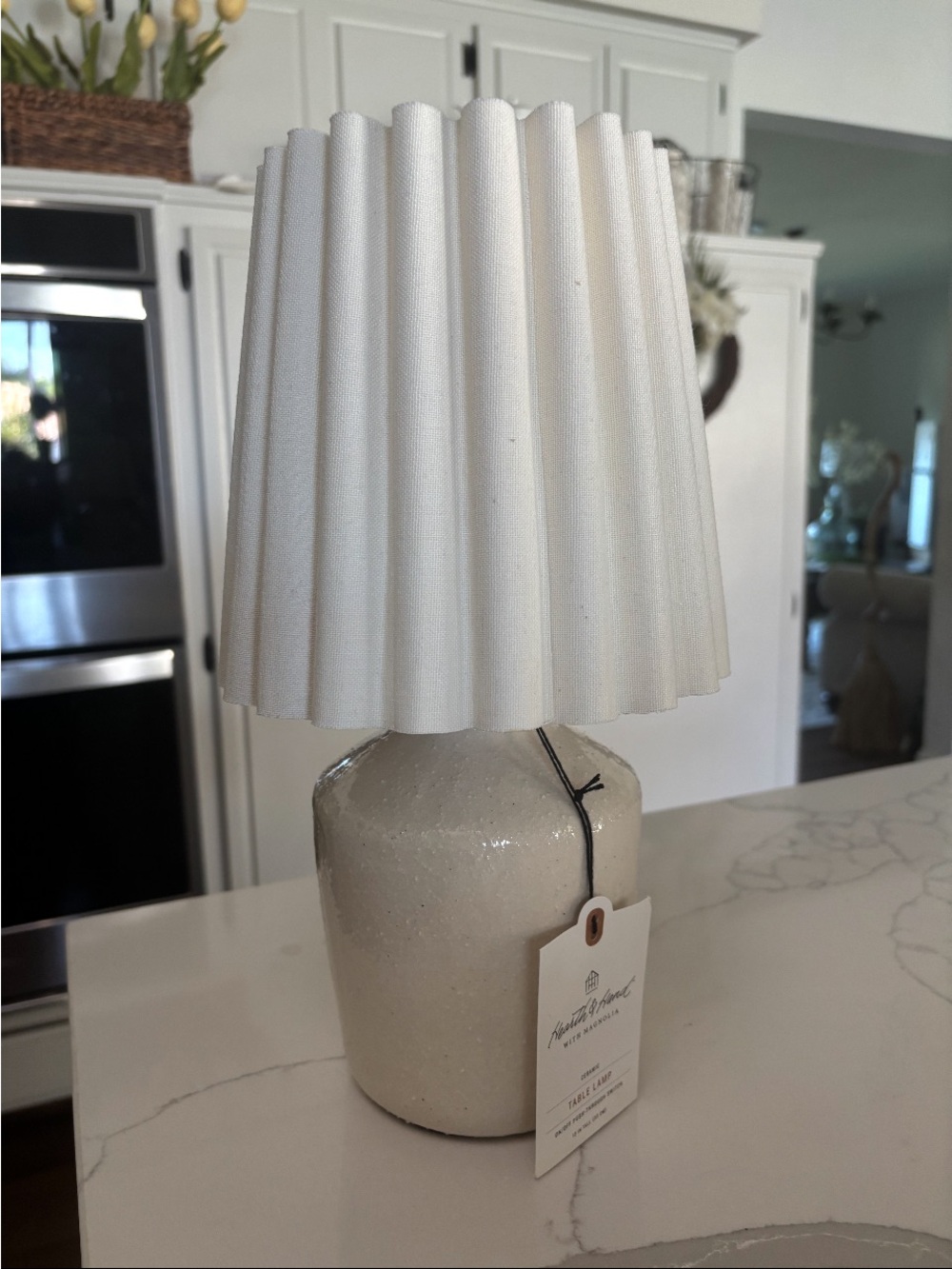 Hearth & Hand Cream Ceramic Table Lamp with White Pleated Shade